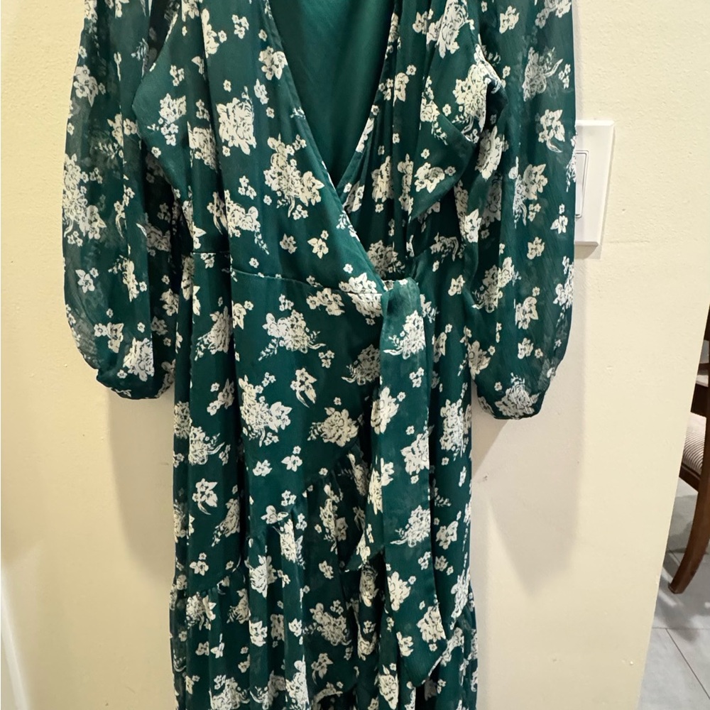 LC Lauren Conrad Green Floral Asymmetrical Dress